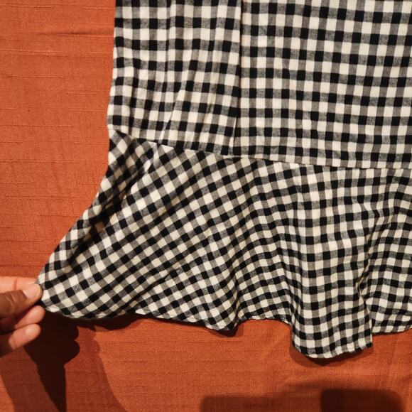 J.CREW Sz M Gingham Flannel Long Sleeve Funnel Neck Dress Ruffle Hem Jewel Hint - Picture 4 of 10